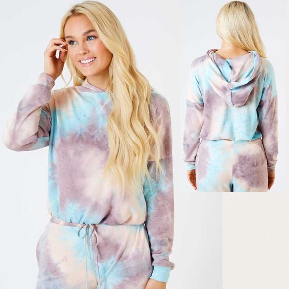Hayley Tie Dye Hooded Lounge Cropped Top NEW - Picture 5 of 5